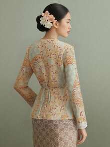 Kebaya Nyonya Klasik,Malaysian Shirt Tops For Women Polkadot Blouse,Yellow Top - Yellow - View 2