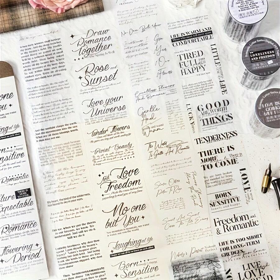 6pcs Romantic Letter Series Die-Cut Tapes, Vintage English PET Versatile DIY Stickers - Love Letter - View 1