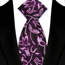 GOADAFOO Fashion Dark Purple Color 8CM Tie Men Necktie Floral Plaid Dot Ties For Man Groom Jacquard Woven Neck Tie For Business Wedding Party Gift
