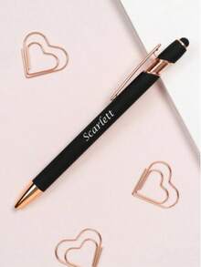 1-50pcs Customized Text/Logo Personalized Luxury Soft Touch Rose Gold Refined Custom Ballpoint Pen, Rubber Stylus Capacitive Ballpoint Pen, Ideal Gift For Children, Students, Teachers, Family And Friends - Black - View 3