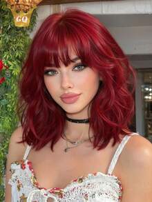 14英寸短款波浪红色假发，女士耐热自然波浪假发，带夹子，适合初学者，适用于万圣节和圣诞节 - 紅色 - 查看 13