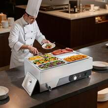 Commercial Food Warmer, 1500W Electric Stainless Steel Steam Food Warming With Lid, Fast Heating Countertop Buffet Bain Marie With Six 1/3 Size Food Pans, For Catering, Restaurant And Party - 6* 1/3-inch basins, 15cm high - 查看 1