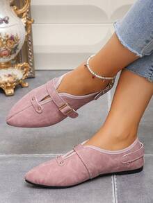 Women's Plus Size 35-45 Pointed Toe Slip-On Flat Shoes, New Outdoor Daily Soft Bottom Flat Shoes, Brown, Fashion Versatile Slip-On, Suitable With Dresses, Spring & Autumn - Pink Frosted - View 2