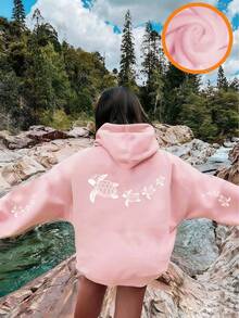Tween Girl Graphic Print Thermal Lined Pullover Sweatshirt Sweatshirt, Warm & Comfortable For Autumn/Winter - Pink - View 3