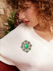 1pc Fashionable Vintage Baroque Cat Eye Stone Brooch, Suitable For Women's Daily Wear - Baroque Cat's Eye - View 9