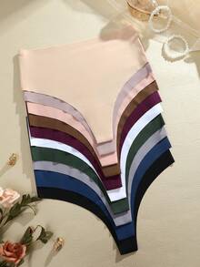 10PCS Women's Multi-Color Comfortable Breathable Seamless High-Waisted Invisible Fit No-Rolling Edge Suitable For Daily Wear, Bodysuit Layering, And Sports High-Waisted Sexy Thong Panties Plus Size Women's Underwear XS-XXL - 彩色 - 查看 2