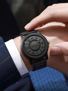 1pc Classic Fashion Roman Numeral Dial Quartz Wrist Watch, Stylish Business Gift For Men (Watch Only, No Box) - Black - View 2