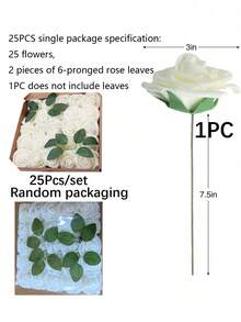 100/25/1支象牙色泡沫玫瑰带茎，外观逼真，适用于DIY婚礼花束、新娘捧花、家居装饰、派对和餐桌花艺布置、情人节礼物 - 彩色 - 查看 11