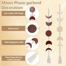 Colgante decorativo de Eid, colgante de cuentas de madera en forma de luna de Eid, colgante de pared de cuentas de madera con borlas en forma de fase lunar, decoración de pared de estilo bohemio con cuentas de madera, adecuado para decoración de fiestas, colgante de estilo árabe, decoración de festival islámico, color marrón y madera - Multicolor - Ver 3