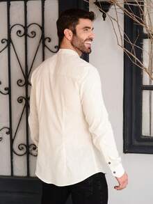 Men's Padre Collar Long Sleeve Shirt - 沙米色 - 查看 2