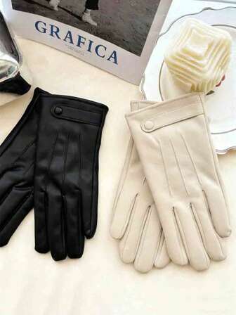 Sheepskin Korean Style Cycling Gloves, Unisex Leather Gloves, Autumn/Winter Warm Lining, Short Motorcycle Thin Genuine Leather, Anti-Cold And Windproof