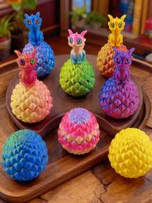 1set/2pcs 3D Printed Dragon And Egg Figurines - Made Of Bright PLA Material, These Daily Entertainment Game Tabletop Figurines Are Perfect For Gifting, Parties, Gardens, Kitchens, Offices, Fairy Tale Worlds, Festival Celebrations, Car Decorations And Home Furnishings. Party Decorations Christmas Fidget Toys - Multicolor - View 2