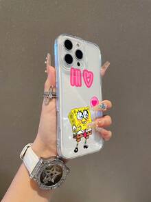 SpongeBob SquarePants 1pc Transparent Space Case Cartoon SpongeBob Heart Balloon Letter Pattern Perforated Anti-Drop Phone Case Protective Cover Suitable Compatible With Samsung/Apple 17/16/15/14/13/12/11Pro Max/12Pro/14Plus And Other Models - Multicolor - View 7