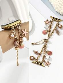 Colorful Mermaid Pearl Bracelet Watch Band Compatible With Apple Watch - Gold - View 2