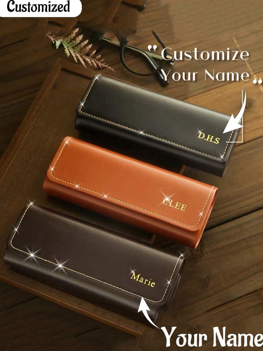 Customizable Engraved Faux Leather Eyeglass Case - Minimalist Eyeglass Frame, Personalized Engraving - Durable And Easy To Clean - Ideal Gift For Parents