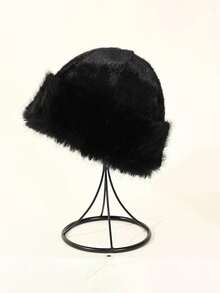 1pc Plush Mongolian Hat, Thick & Warm, Faux Fur, Fashionable & Minimalist Bucket Hat For Autumn/Winter - Multicolor - View 5