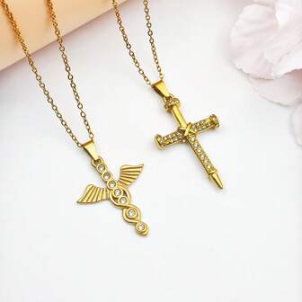 1pc Bestselling Luxury Fully Rhinestoned Titanium Steel Cross Necklace, Micro-Inlaid Zirconia Design, Fashionable & Personalized Choker Necklace