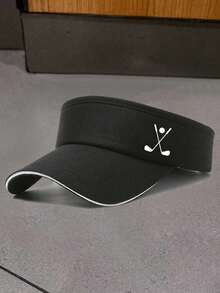 黑色极简休闲遮阳帽，男女通用时尚遮阳帽，高尔夫印花，宽檐防晒，高尔夫球帽，运动帽，夏季马拉松棒球帽，休闲遮阳帽，休闲，时尚，极简，旅行户外 - 彩色 - 查看 2