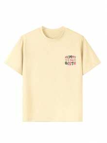 Young Girl Casual Graphic Print Crew Neck Short Sleeve T-Shirt, Summer Top - Apricot - View 7