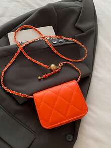 Dedoo Spring/Summer, Minimalist & Versatile, High-Quality, Diamond Embroidery & Golden Pearl Strap Mini Crossbody Bag, Can Be Worn As Shoulder Or Underarm Bag, Lipstick Size