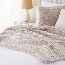 Battilo Beige Chunky Knit Throw Blanket, Soft And Thick Chenille Throw Blanket, 50x60 Handmade Knit Crochet Blanket, Cozy Knot Knitted Throw Blankets Couch Home Decor, Taupe - 灰褐色 - 查看 5