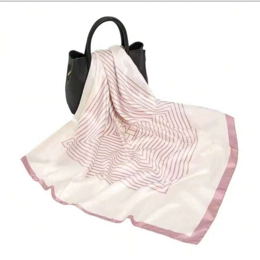 Women's Satin Scarf With Elegant Lines, 90x90cm - Red Violet - View 1