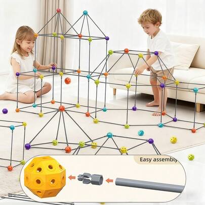 DIY Building Blocks, Fort/Tent Construction Toys Available In Three Different Configurations 70/98/128PCS, Construction Toys,Tent Building Toys, Kindergarten Large DIY Mosaic Toy Multi-Color Mix, ABS Material