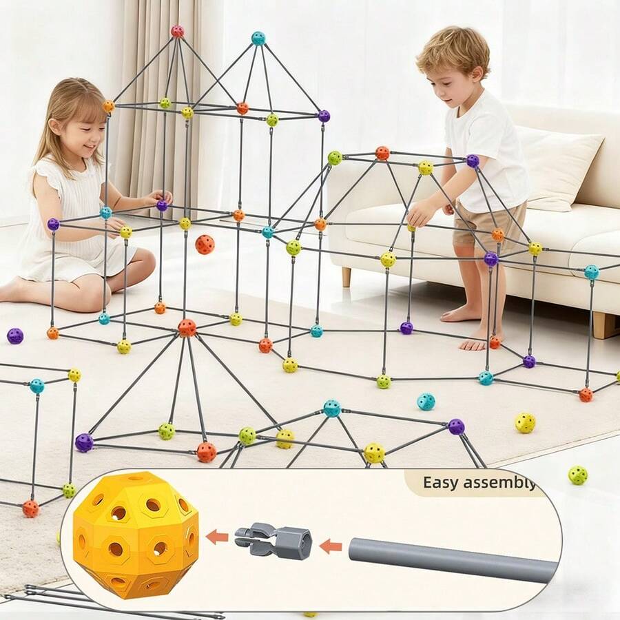 Blocos de Construção DIY, Brinquedos de Construção de Forte/Barraca Disponíveis em Três Configurações Diferentes 70/98/128 Peças, Brinquedos de Construção, Brinquedos de Construção de Barraca, Brinquedo de Mosaico Grande DIY para Jardim de Infância, Multicolorido, Material ABS