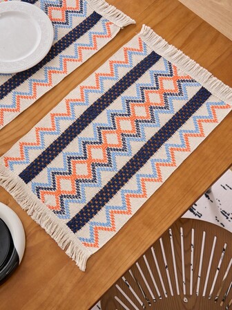 1/4/6/8pcs Bohemian Style Rectangular Woven Placemats, Geometric Hollow Diamond Design, Non-Slip Mats For Dining Table, Kitchen, Living Room, Suitable For Restaurants, Parties, Weddings, Home Decor, Office Desks, All Seasons