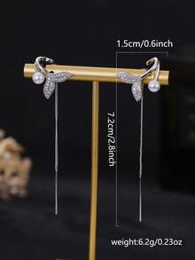 1对珍珠流苏耳环，银色水钻耳坠，独特设计，优雅配饰（不含礼盒） - 銀色 - 查看 6