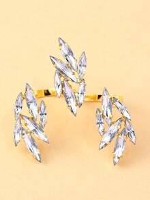 1pc Fully Rhinestoned Geometric Leaf Open Ring, Fashionable European & American Nightclub Party Crystal Finger Ring, Punk Style Personalized Accessory Gift