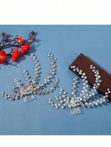 Corona nupcial, peineta de pelo minimalista con flequillo, pasador de pelo con rhinestones para fiesta de adultos, color cobre, peineta lateral