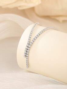 1 Peça Elegante Colar de Corrente de Tênis de Estilo Boêmio em Prata Esterlina 925 com Zircônia Cúbica, Acessório de Moda Hipoalergênico para Mulheres, Colar Banhado a Ouro para Festa e Casamento, Joia de Colar de Tênis para Noiva, Adequado para Noivado e Casamento, Peso Líquido: 6,55g/0,23oz - Prata - Visão 6