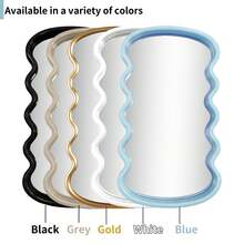 1个波浪形浴室壁镜，不对称镜面化妆镜，可安装在洗手池上方，可爱化妆镜，适用于玄关、客厅、卧室