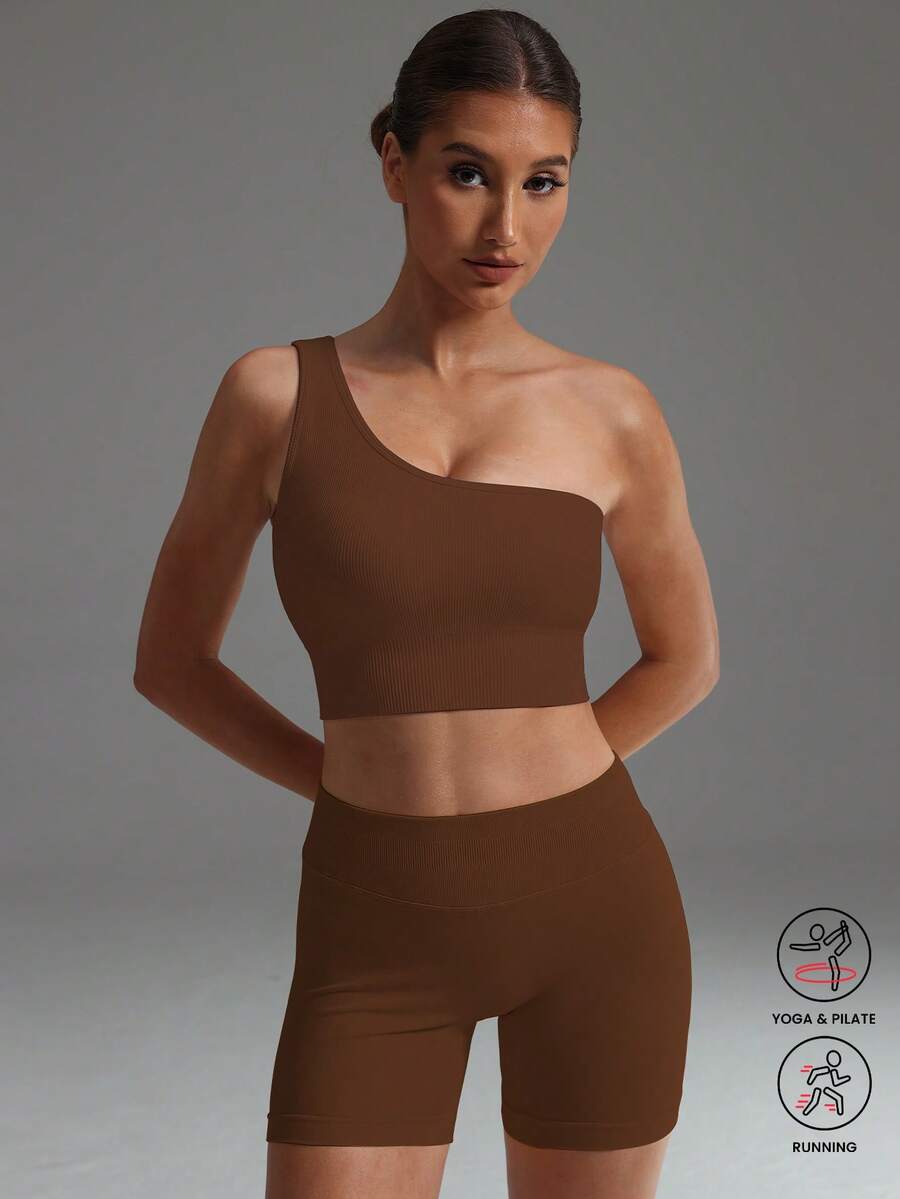 Yefecy Áo tank top thể thao kiểu racerback gợi cảm, thích hợp cho yoga, chạy bộ, tập thể dục, ôm sát, co giãn, màu trơn, thấm hút mồ hôi. - màu nâu - Xem 1