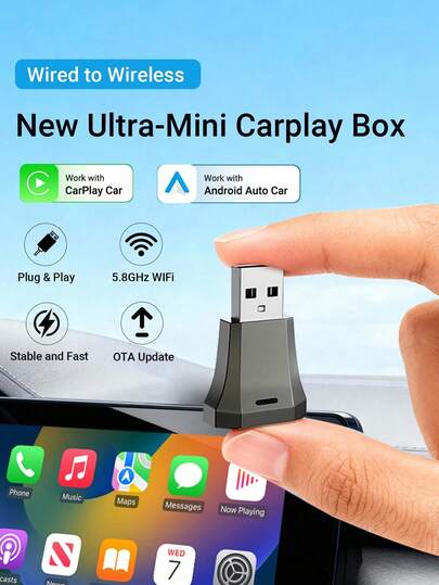 XUDA New SuperBox, Mini Carstereo, Wireless CarPlay And Android, Wired To Wireless, 2in1 Function, With 2.4-5.0 GHz WiFi 5, A Stylish And Portable Car Carplay Receiver. Suitable For 99% Of Cars Equipped With Wired CarPlay And Android Functions