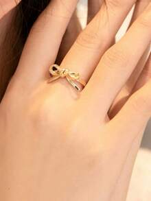 1pc Minimalist Versatile Unique Bow Hollow Open Ring, Suitable For Women's Daily Wear - Gold - View 2