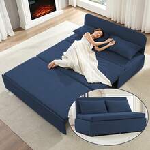 Puremind Modern Queen Size Loveseat Sofa Bed, 2 In 1 Convertible Linen Fabric 2-Seater Sleeper Sofa Couch With Cushions - 藏蓝色 - 查看 1
