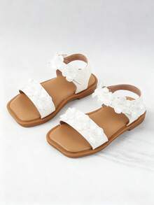 女童白色平底凉鞋，公主鞋，花童鞋 - 白色 - 查看 4
