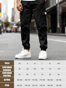 Pantalones cargo casuales holgados con múltiples bolsillos para hombre, pantalones rectos, holgados, perfectos para primavera y otoño, ropa de playa de verano, viajes, deportes, actividades al aire libre, versátiles y a la moda(Las tallas son pequeñas, recomendamos pedir una talla más) - Negro - Ver 9