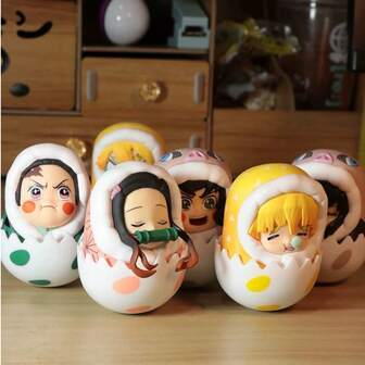 Dem/On Slayer 可爱扭蛋套装 - 祢豆子、炭治郎、善逸、伊之助，完美的节日礼物，动漫周边收藏，桌面摆件和汽车装饰，热门IP可爱收藏品