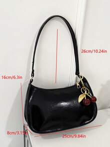 纯色极简拉链单肩包，时尚新月形包，拉链单肩包，仿皮纯色钱包，酒红色内衣收纳袋，理想的新年礼物，时尚酒红色内衣收纳袋 - 黑色 - 查看 11