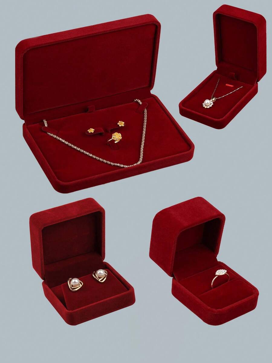 1~4psc Exquisite Red Jewelry Packaging Gift Box For Jewelry Storage Displays, Earrings, Necklaces And Ring Gift Boxes - Red - View 1