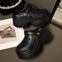 9厘米高跟厚底凉鞋，防水防滑户外拖鞋（女士款） - 黑色 - 查看 5