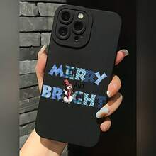 2026 nueva funda de teléfono esmerilada, funda de teléfono con impresión de muñeco de nieve alegre y brillante para  17 14 Pro Max  17 13  17 12  17 11  Galaxy S23 S22 S21 S20 funda protectora para teléfono regalo de pareja para novio novia regalo de vacaciones - Negro - Ver 2
