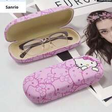 2pcs Hello Kitty Eyeglass Case, Hello Kitty Eyeglass Cleaning Cloth, 2pcs Sunglasses Storage Box + Cleaning Cloth, Eyeglass Case, Eyeglass Frame, Unisex Eyewear Accessories, Cute Design, Portable Eyeglass Storage Box, PU Material, Durable - Multicolor - View 4