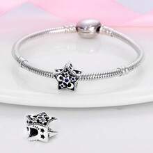 1pc Silver Exquisite Vast Starry Sky Water Lily, Lucky Stars, Starry Sky Galaxy, Stars And Moon, Sun, Milky Way, Dreamcatcher Moon Feather Tassel, Starry Sky Moon, Escape Earth Orbit Moon Travel Bead Pendant, DIY Creative Bracelet, Wristband, Necklace And Other Jewelry, Suitable As A Birthday, Holiday, Or Anniversary Gift For Women And Girls - Multicolor - View 7