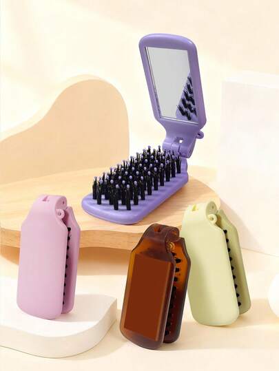 مرآة قابلة للطي مع مشط، شعيرات كاملة + أسنان نايلون (تزيل تشابك الشعر)، مناسبة للنساء والرجال والشعر السميك/الرقيق/المجعد/الجاف، مناسبة لجميع تصفيفات الشعر، فرشاة تدليك فروة الرأس مضادة للكهرباء الساكنة