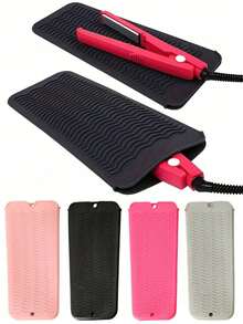 1pc Hanging Silicone Heat Resistant Pad, Hair Straightener Storage Bag Combination Cosmetic Storage Bag Makeup Storage Bag Mini Bag Hair Straightener Travel Bag For Flat Clips, Curling Irons, Hot Curling Irons, Salon Tool Box Travel Small Cosmetic Case Accessories Makeup Holder Brush Bag Makeup Container Cosmetic Bag Travel Essentials - Black - View 1