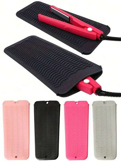 1pc Hanging Silicone Heat Resistant Pad, Hair Straightener Storage Bag Combination Cosmetic Storage Bag Makeup Storage Bag Mini Bag Hair Straightener Travel Bag For Flat Clips, Curling Irons, Hot Curling Irons, Salon Tool Box Travel Small Cosmetic Case Accessories Makeup Holder Brush Bag Makeup Container Cosmetic Bag Travel Essentials